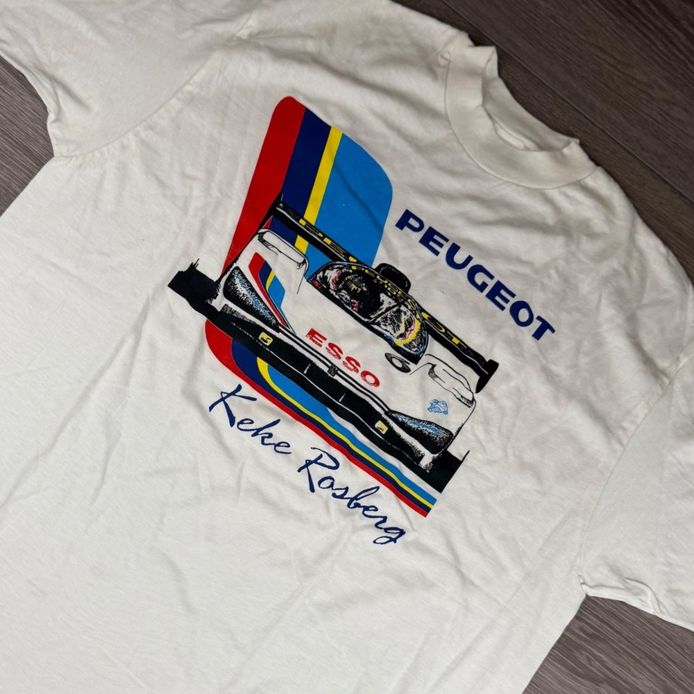 Hanes Mens T-Shirt Peugeot Keke Rosberg Racing Graphic White XL